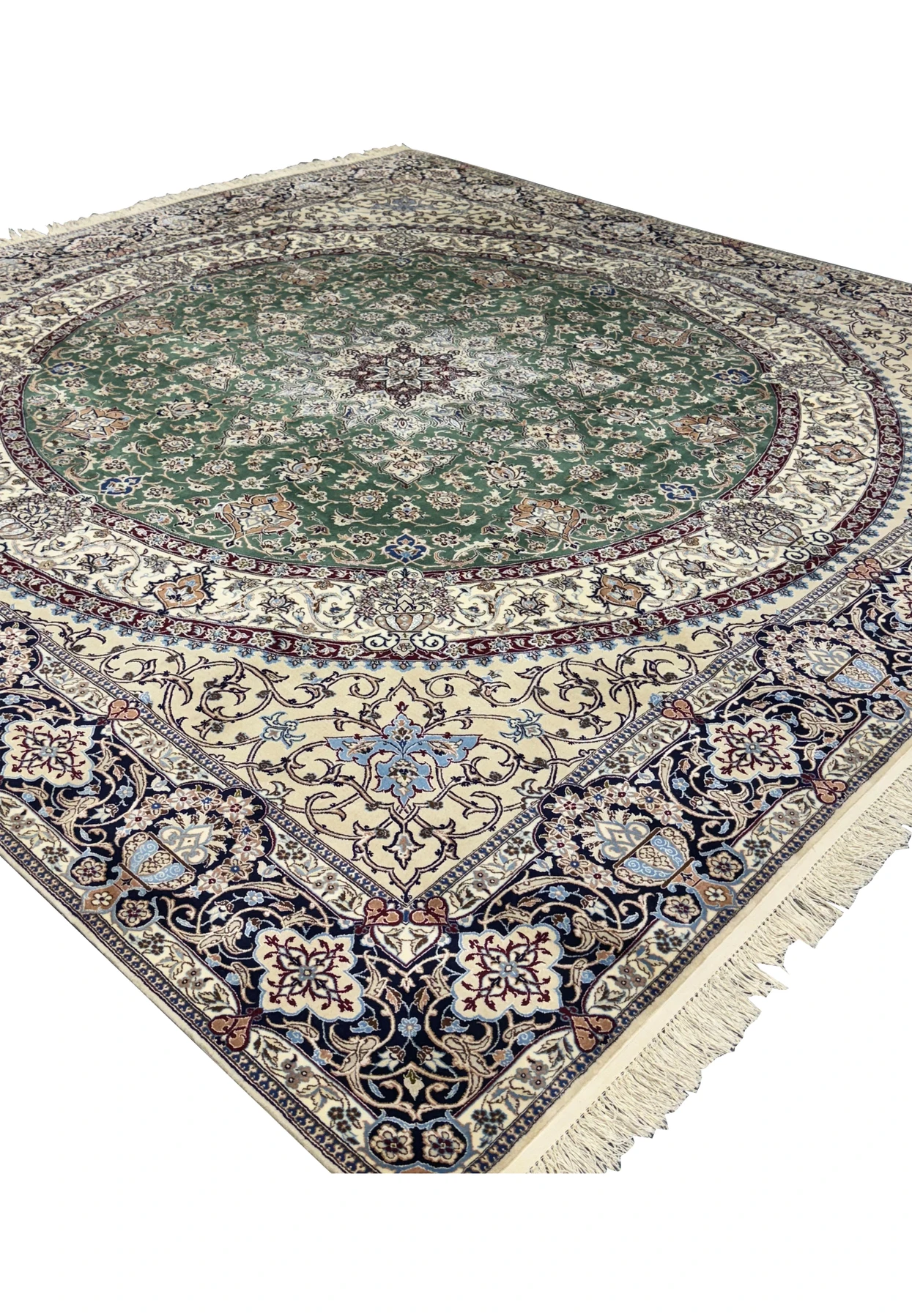 Full view showing the luxurious blend of wool and silk in the 9 x 9 Nain 6LA Persian Rug