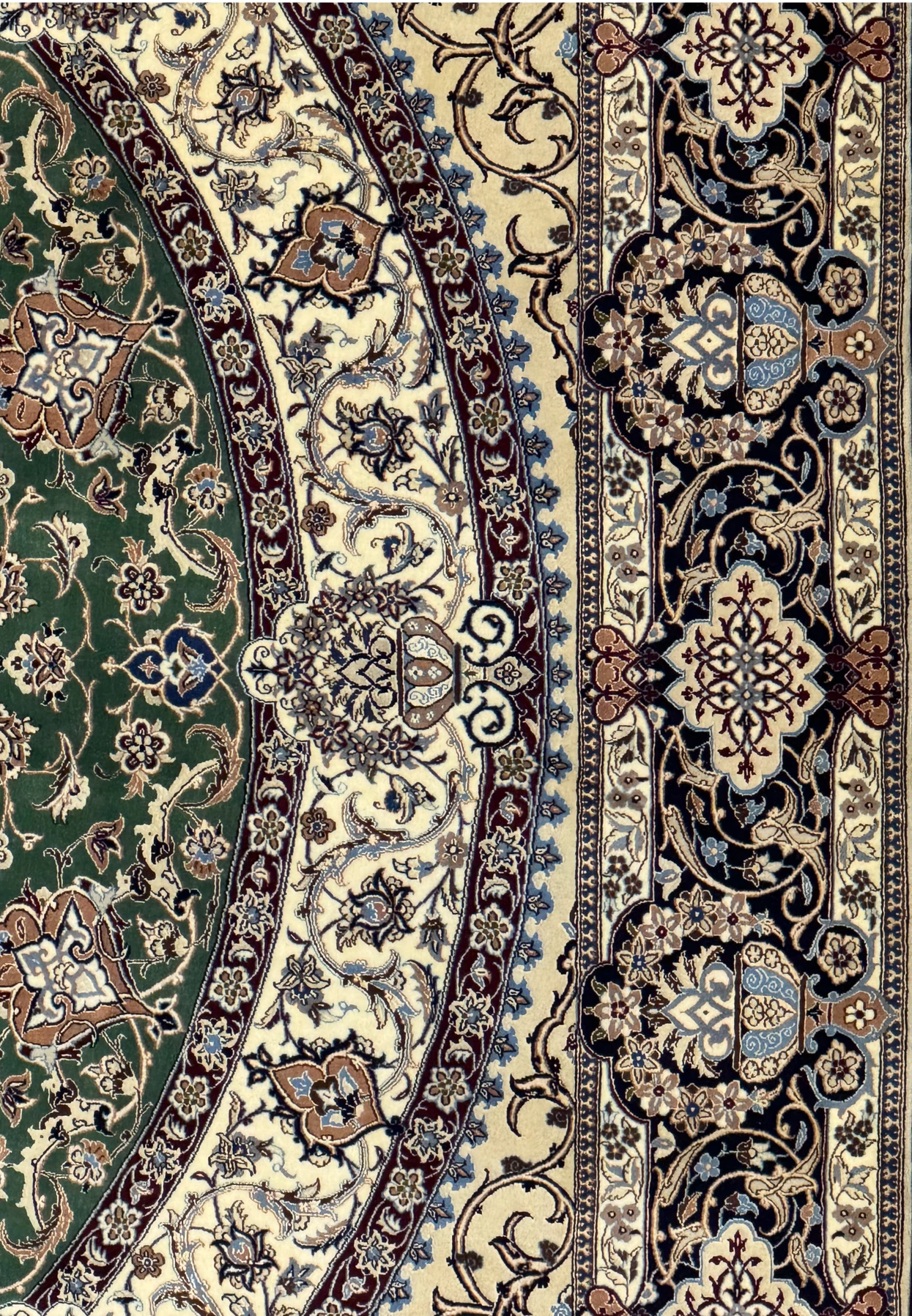 Close-up of the floral design highlighting the silk and wool blend.