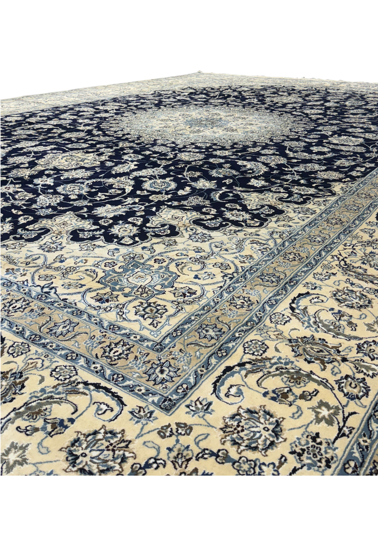 High-quality Persian Nain Rug in 13 x 19'8 size, featuring classic floral and medallion motifs