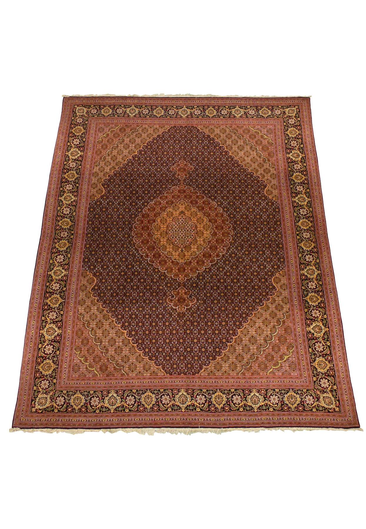 Angle view of Tabriz Mahi Persian Rug showcasing intricate details
