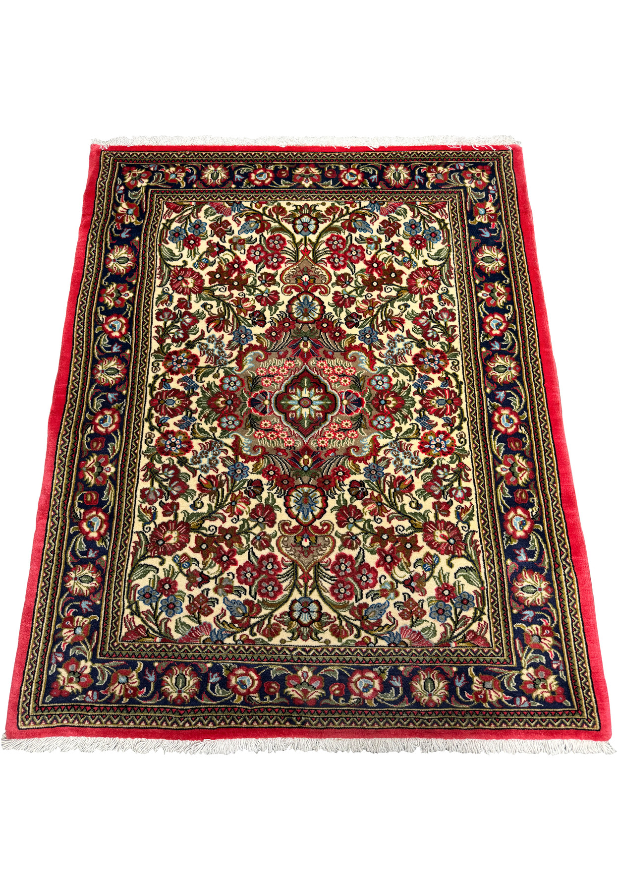 Elegant floral motifs on a 2'8 x 4 Persian Qum Kork rug
