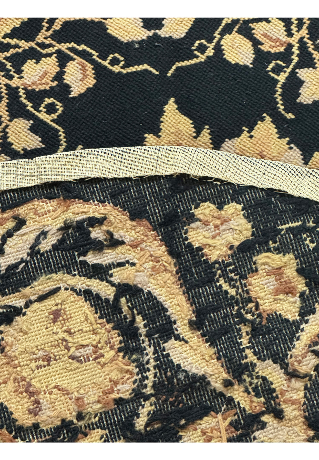 Backside of 5 x 5 Round Needlepoint Flat Weave Rug Showing Craftsmanship