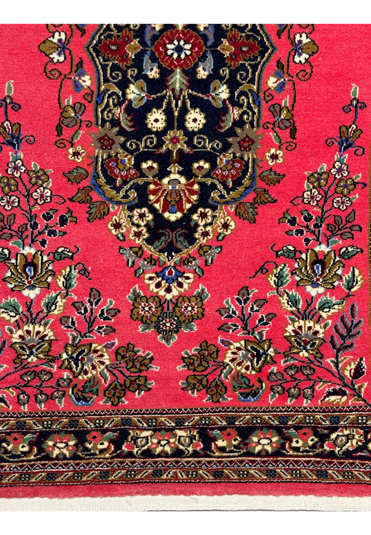 Detailed Floral and Vine Motifs on Persian Qum Kork Rug