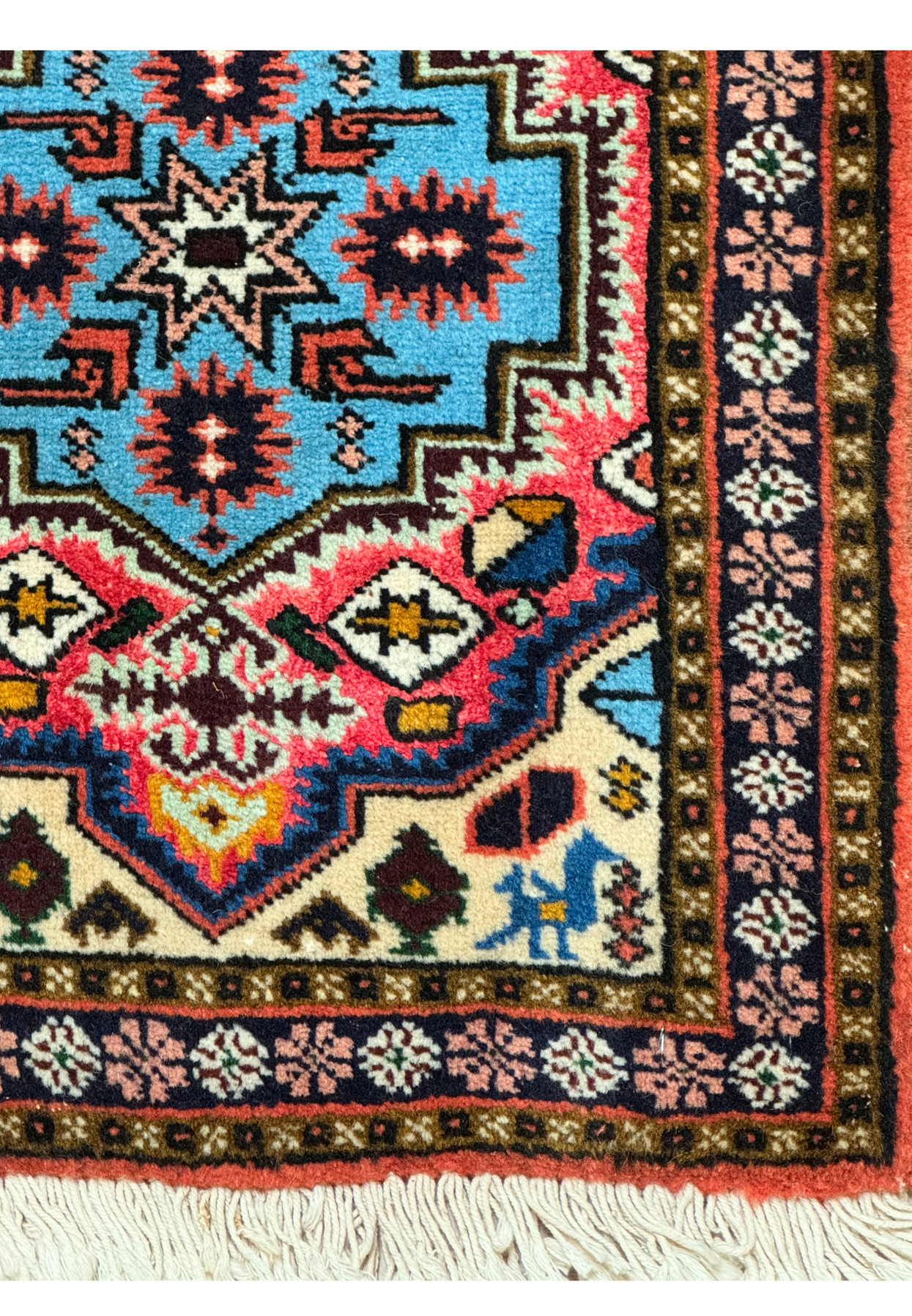 Intricate Border Design on Persian Ardebil Wool & Silk Baby Poshti Rug