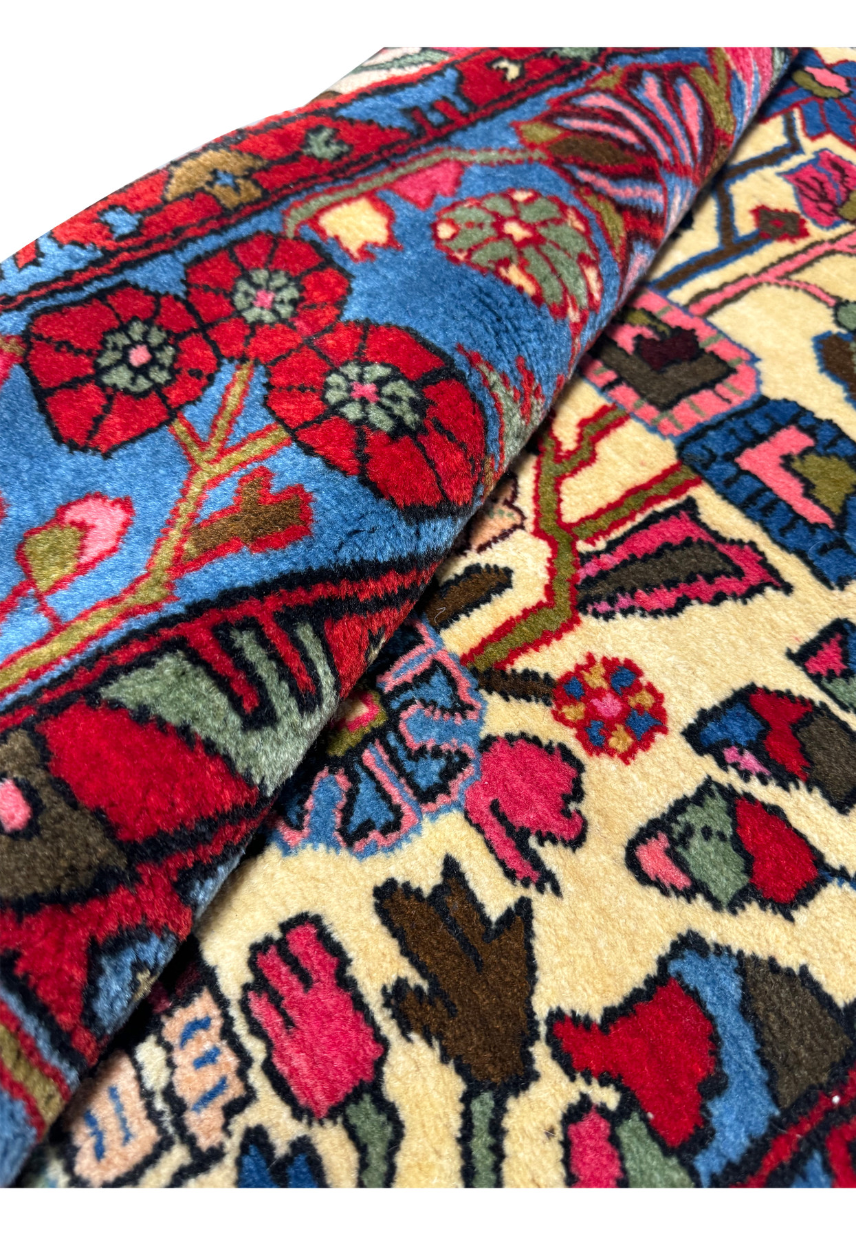 Rolled view of Nahavand Persian Rug showcasing vibrant colors and patterns