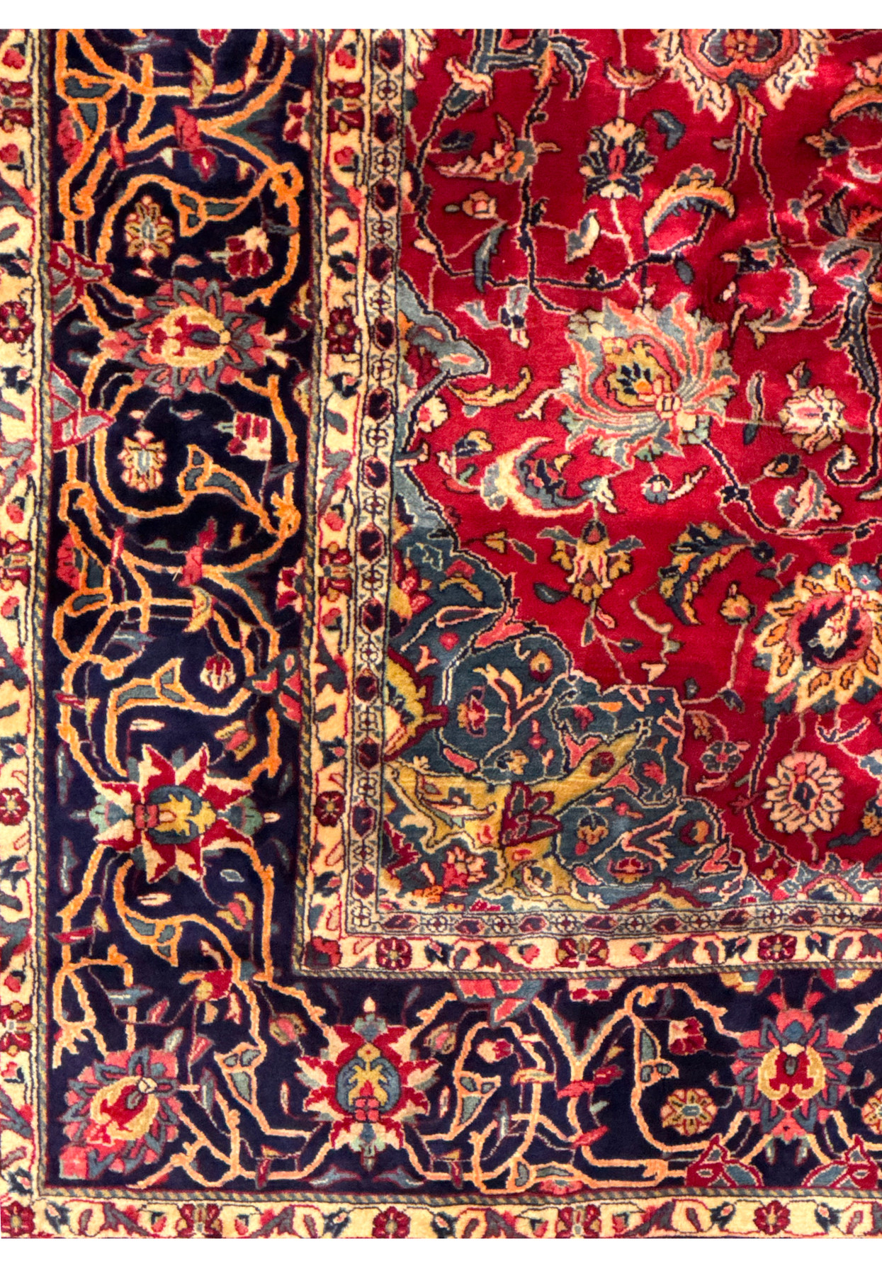 9 x 13 Persian Sarough Rug | Rich Crimson Red and Navy Blue | Rare
