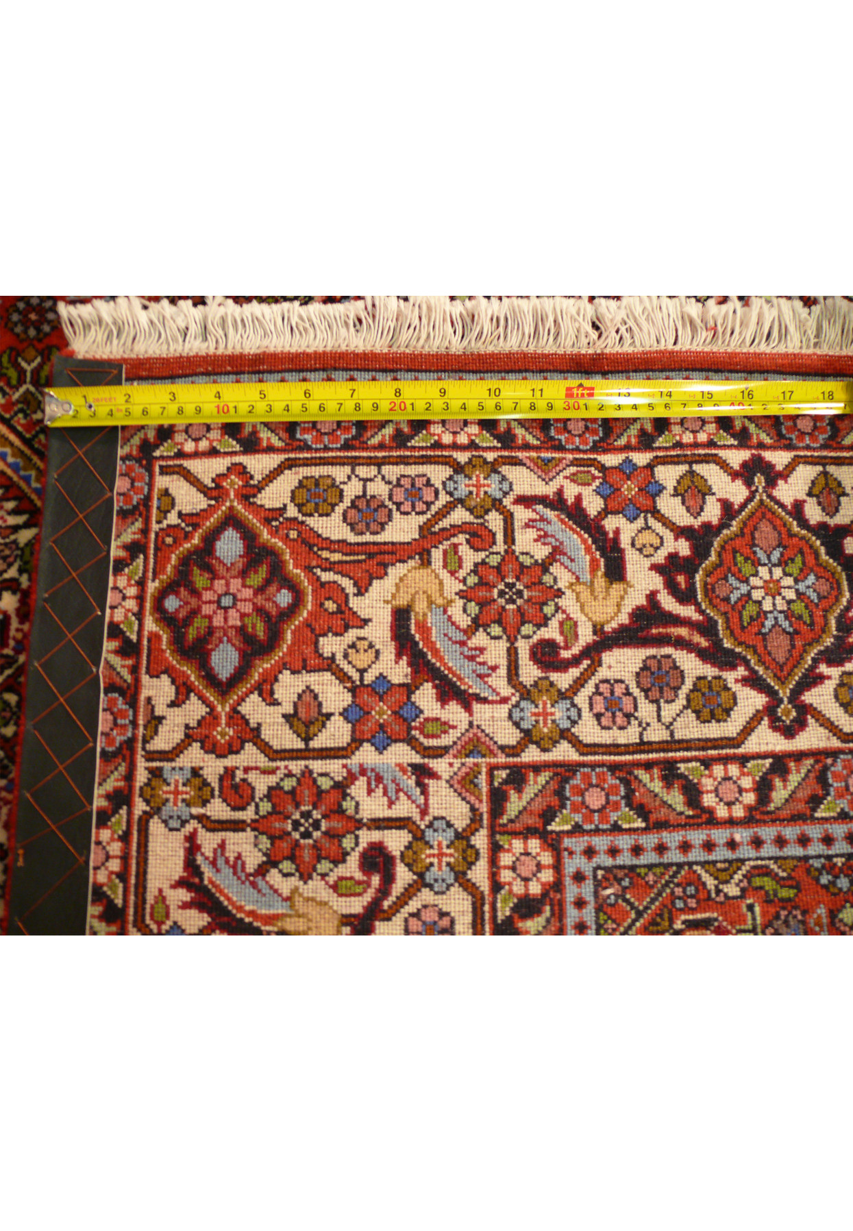 Zoomed back view of 6'6 x 10'2 Bijar Persian Rug highlighting dense knotting