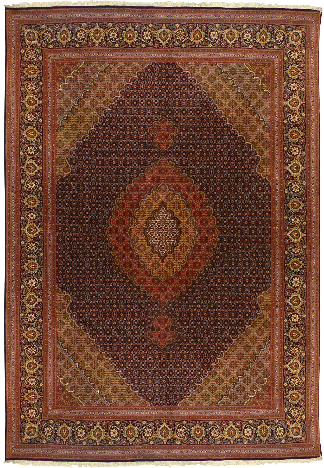 Full view of 6'8" x 9'7" Persian Tabriz Mahi 50 Raj Rug showcasing intricate medallion and floral patterns.