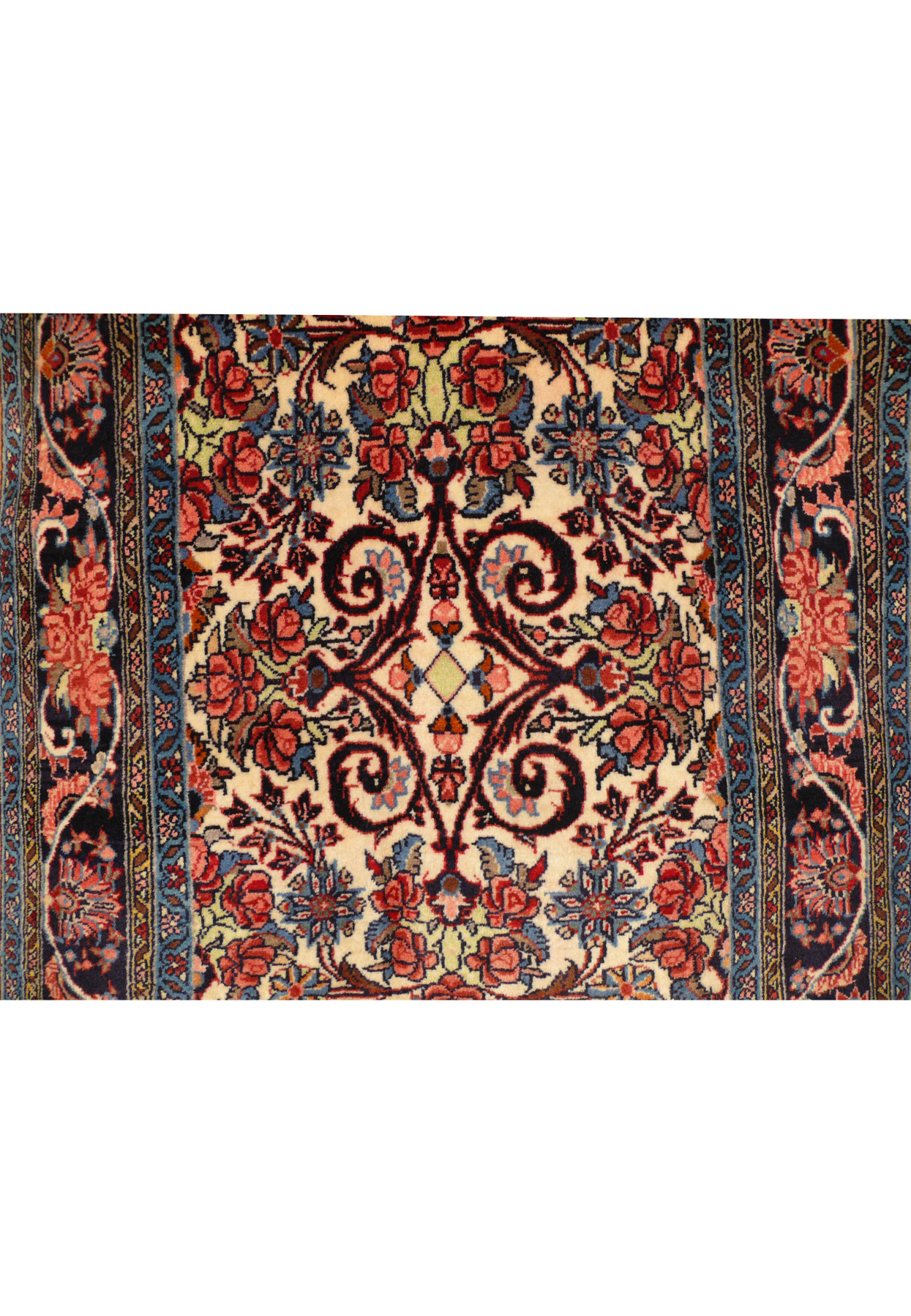 Close-up of 2'6 x 6 Persian Bijar Runner pattern showing floral designs and medallion motif.