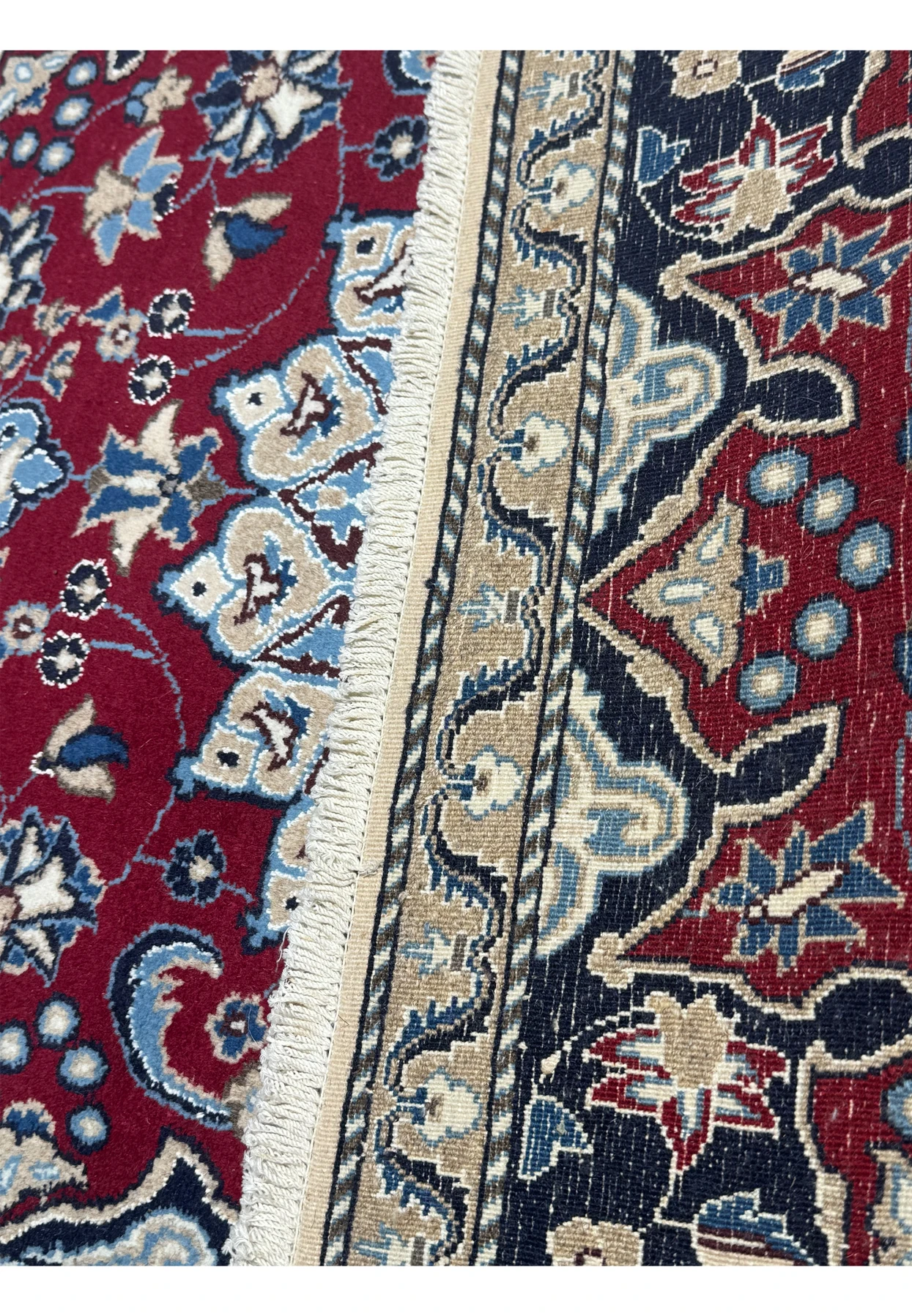 Back view of the 2'10" x 4'5" Red Persian Nain Rug, highlighting the high knot density and quality craftsmanship.