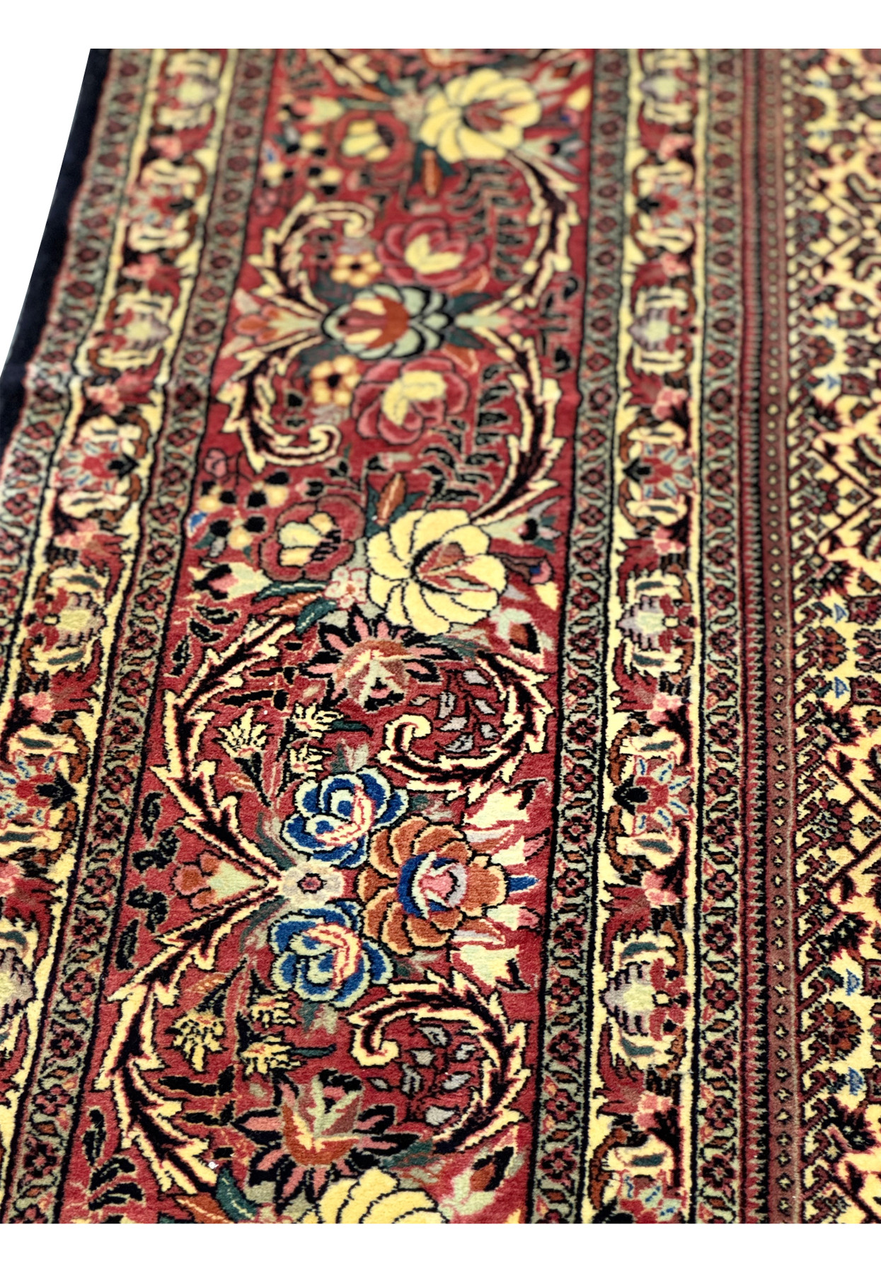 Close-up view of the intricate floral border design on a 13x20 Persian Bijar Rug, showcasing detailed patterns and vibrant colors.