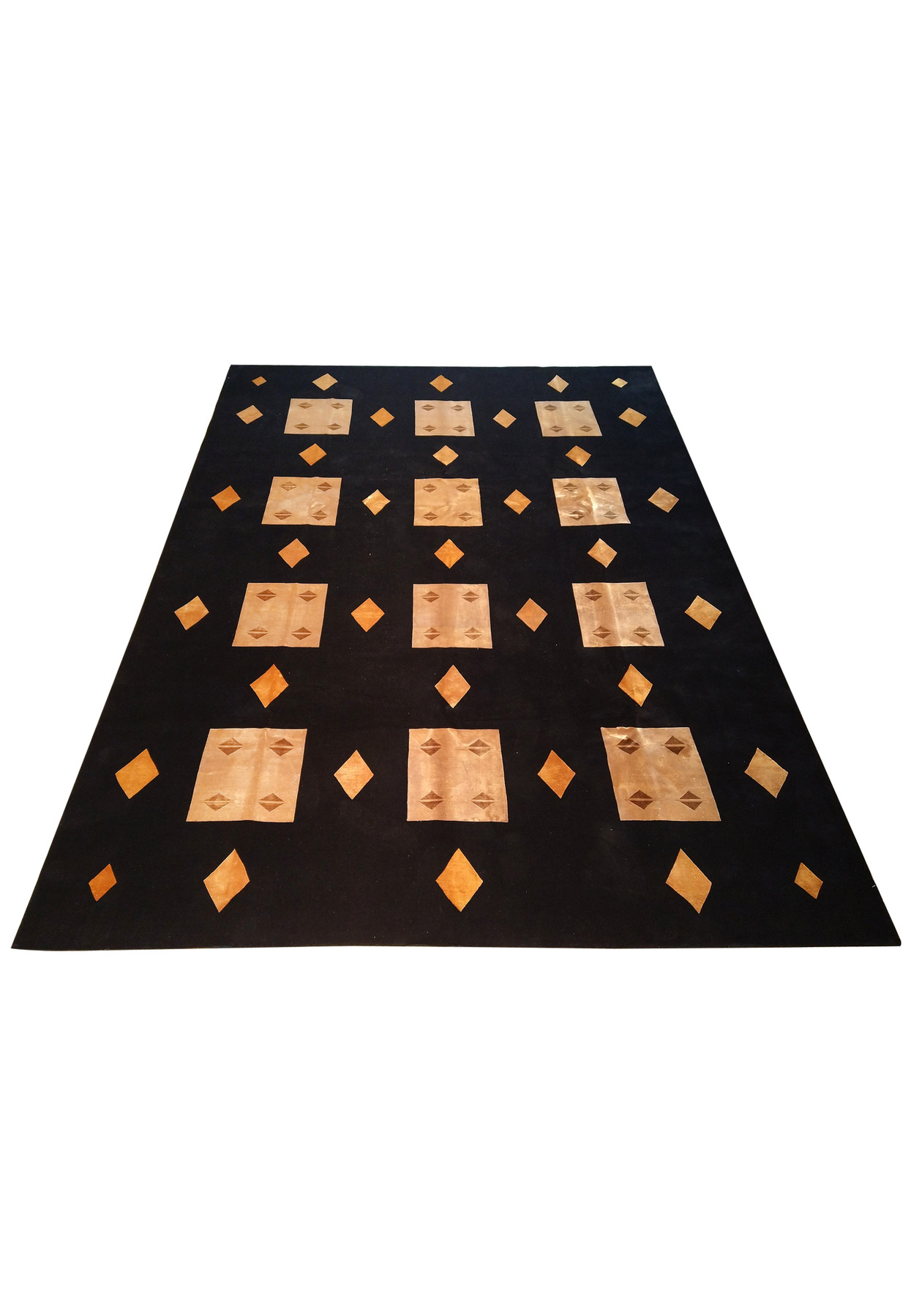 Flat view of 8'9 x 11'10 contemporary rug showing overall geometric design.