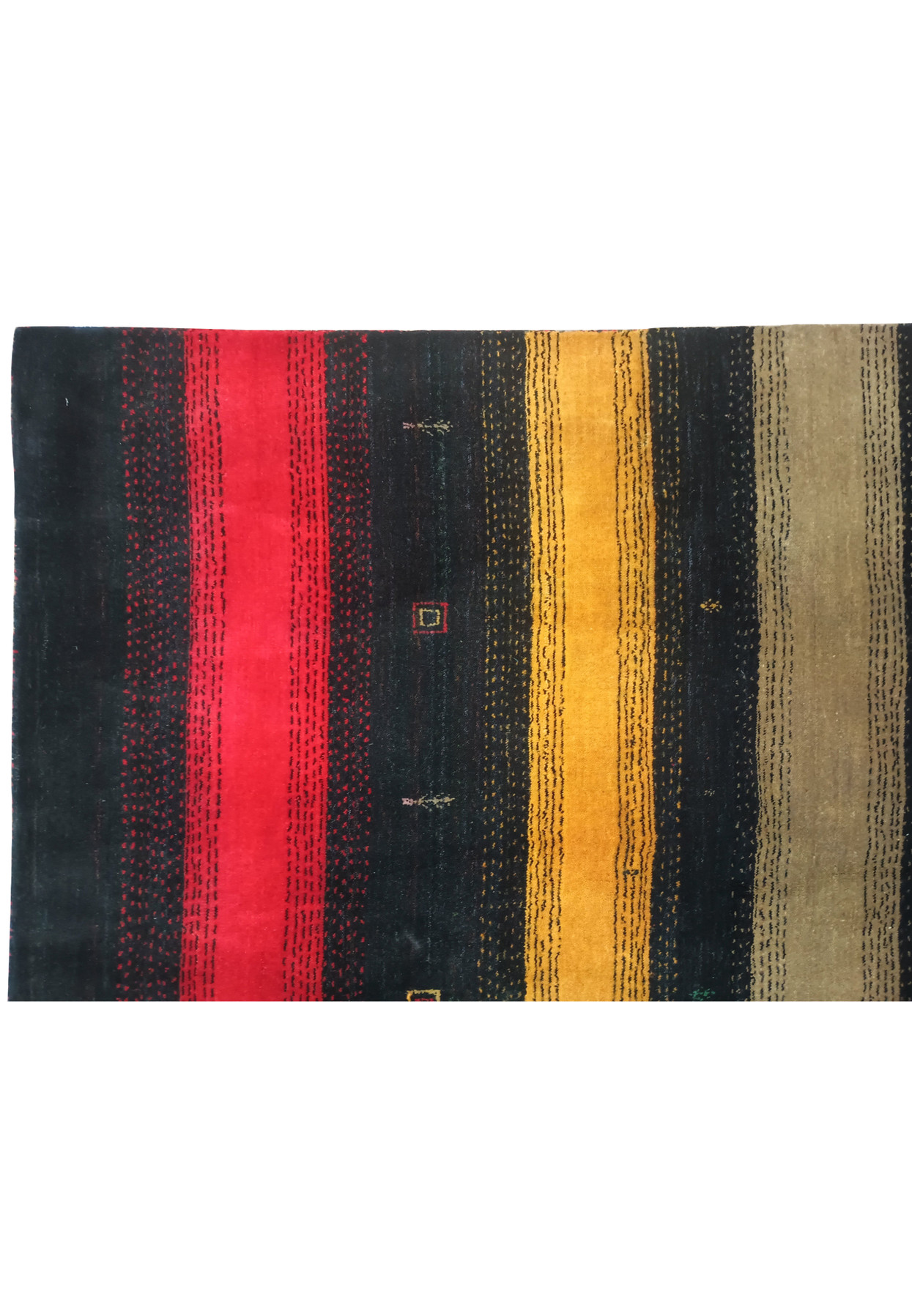 Detailed close-up of the design on the 8'3" x 9'11" Gabbeh rug.