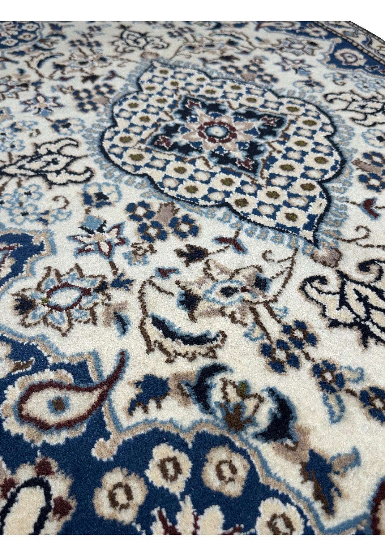 Side view of 3x4'10" Persian Nain Rug showing texture and detail