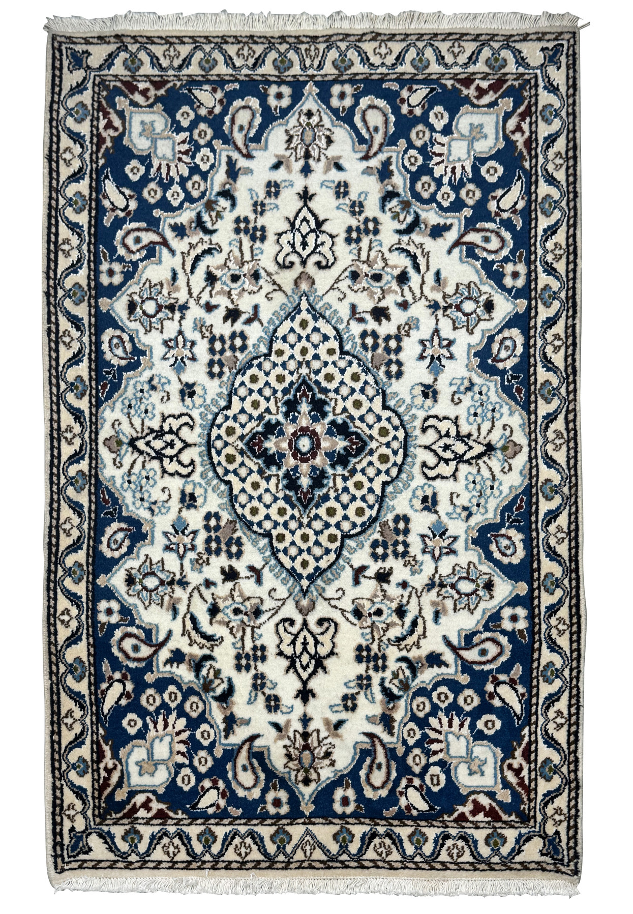 Full view of 3x4'10" Persian Nain Rug with floral medallion design