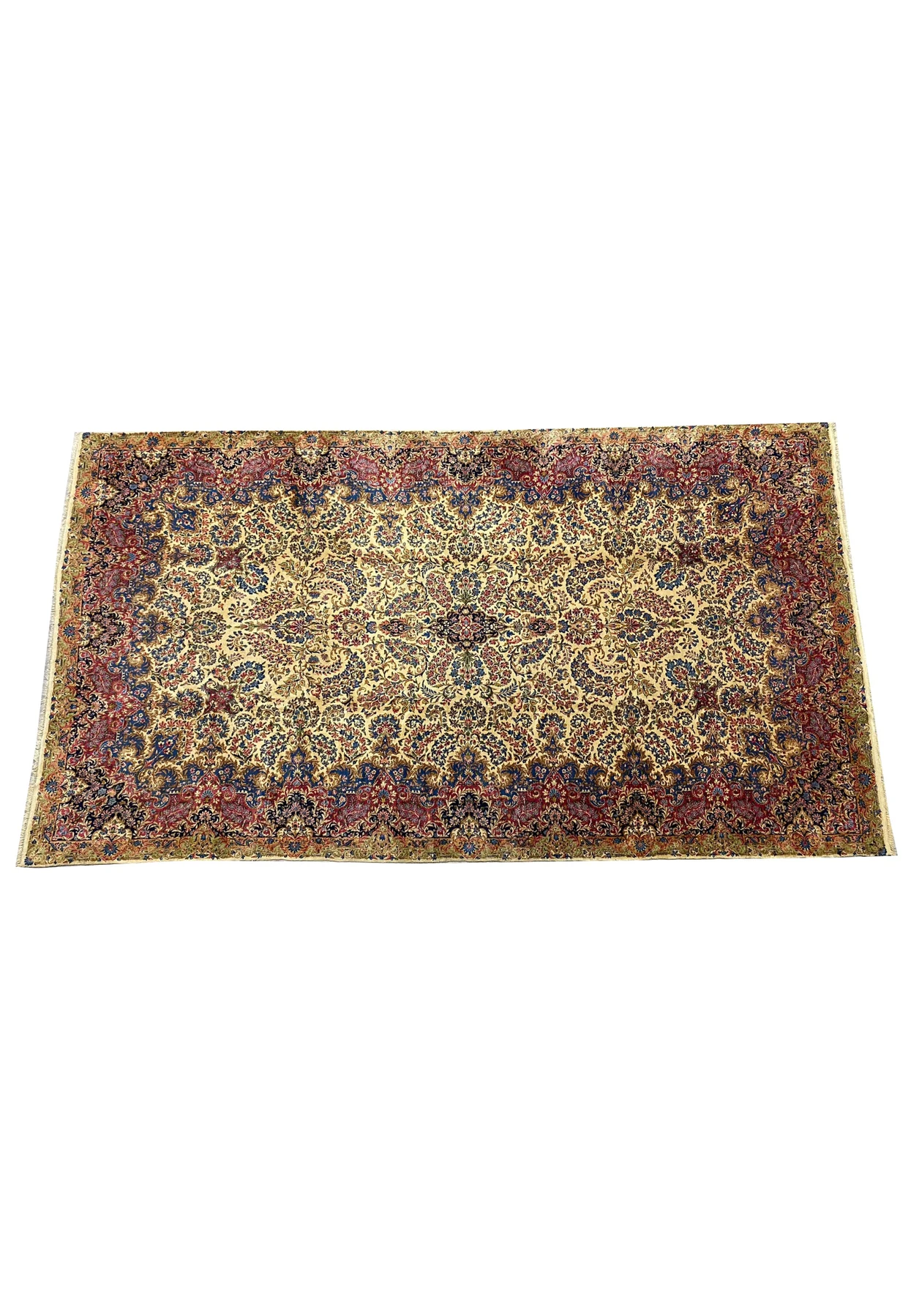 Top view of oversize and odd size very rare to find 9x18 Persian Antique Kerman Lavar Rug