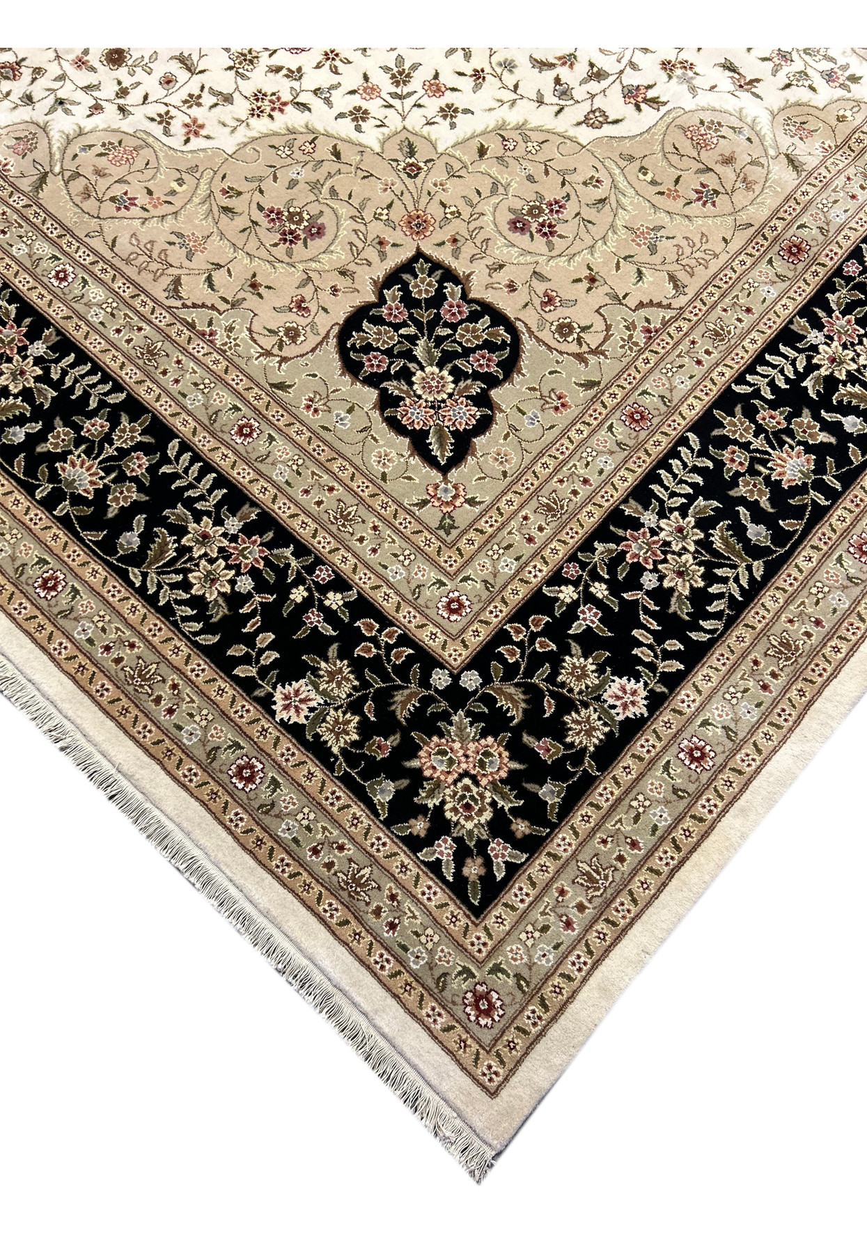 12'5 x 18 Persian Tabriz Rug Ornamental Corner with Dense Floral Motifs and Mixed Hues