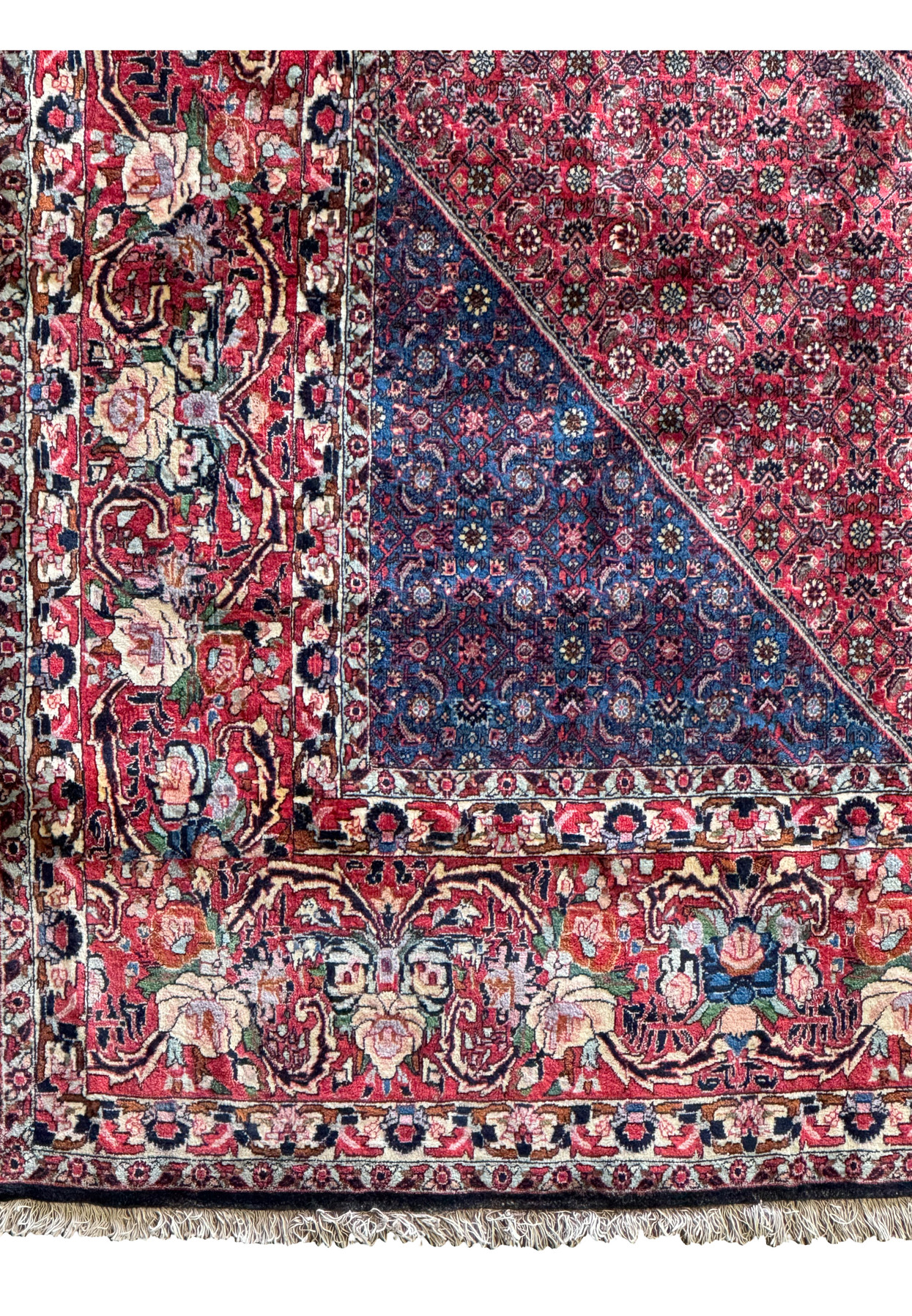 Edge detail of 9'10" x 13'1" Persian Bijar rug, featuring fine border patterns.