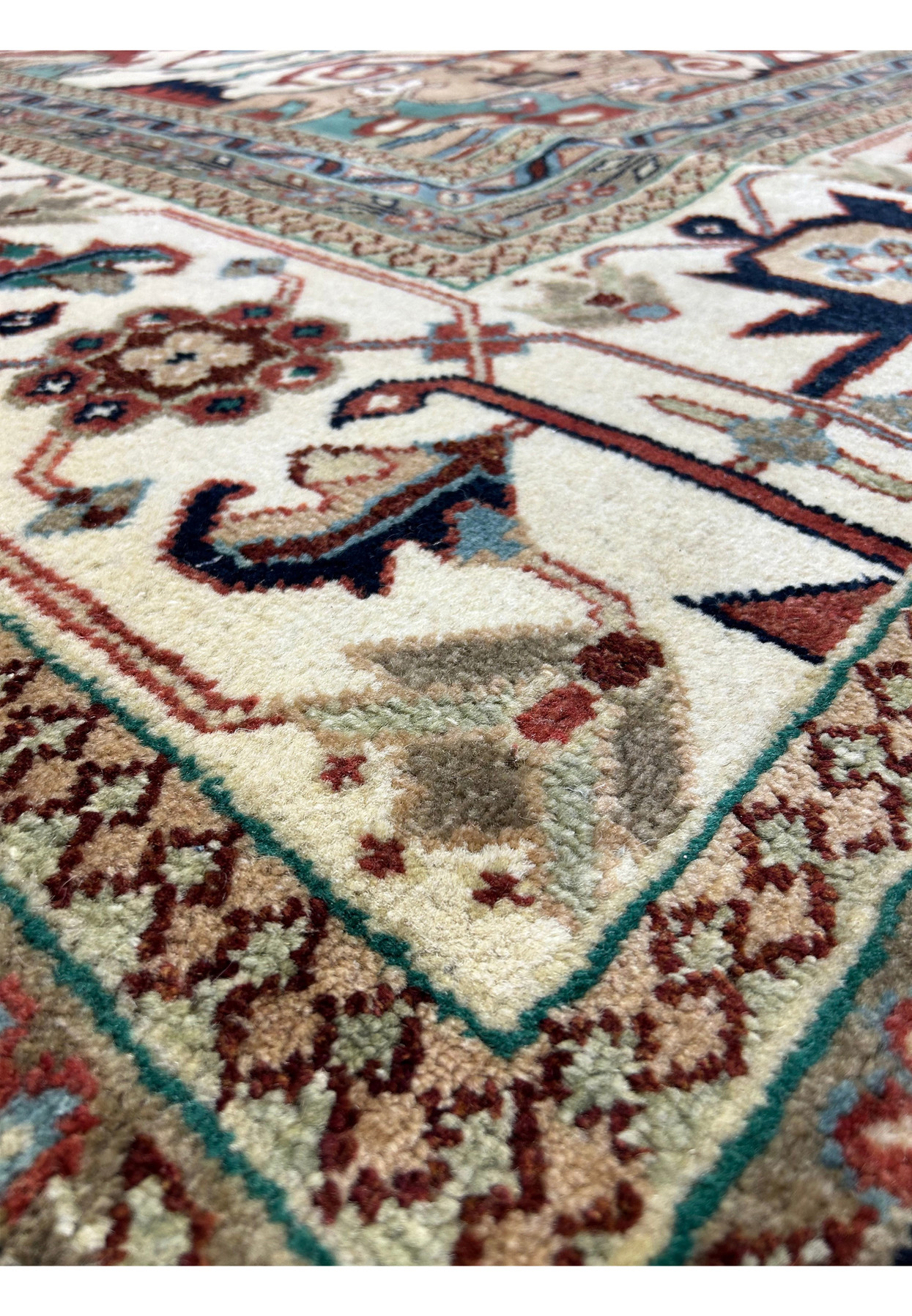 Detailed border of the 14 x 24 Beige Red Oriental Serapi Rug featuring floral and vine motifs.