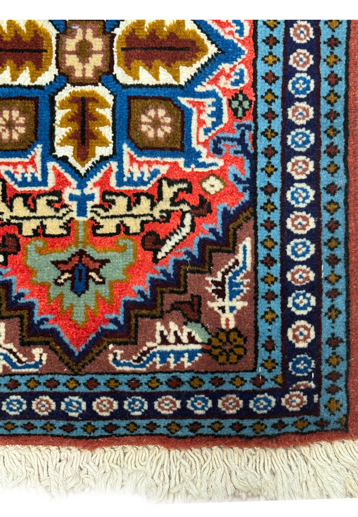 Detailed view of the floral border on the 1'3 x 2 Persian Ardebil Wool & Silk Rug.