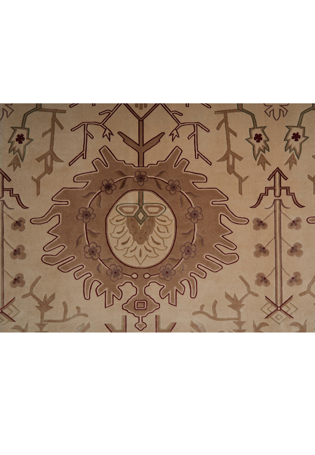 Zoomed design view showing abstract motifs and refined texture in wool and silk blend