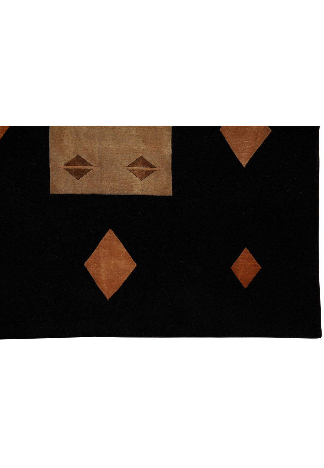 Detailed pattern shot of modern Nepali rug displaying geometric flow and neutral color blend