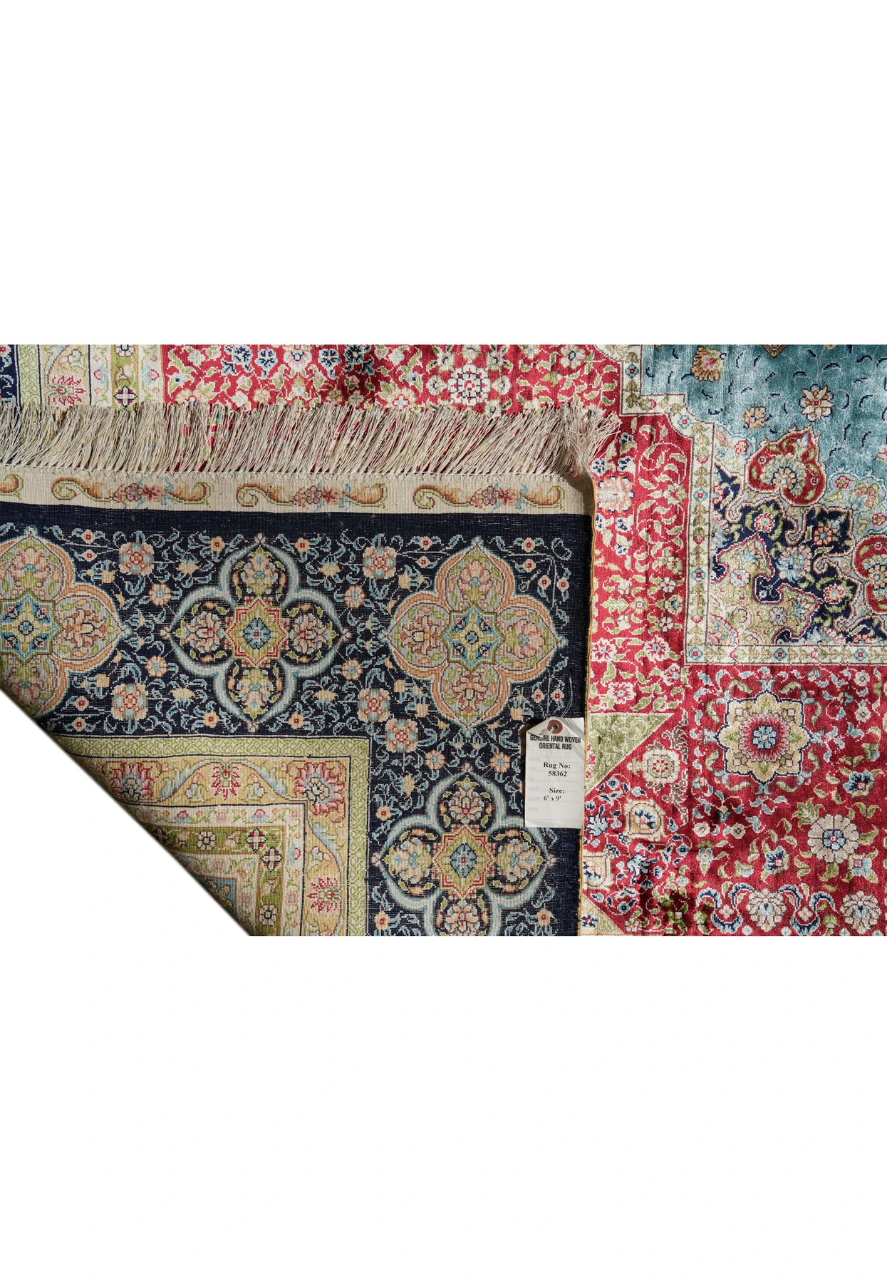 backside of 100% pure silk oriental Chinese rug with about 700 knot per square inch