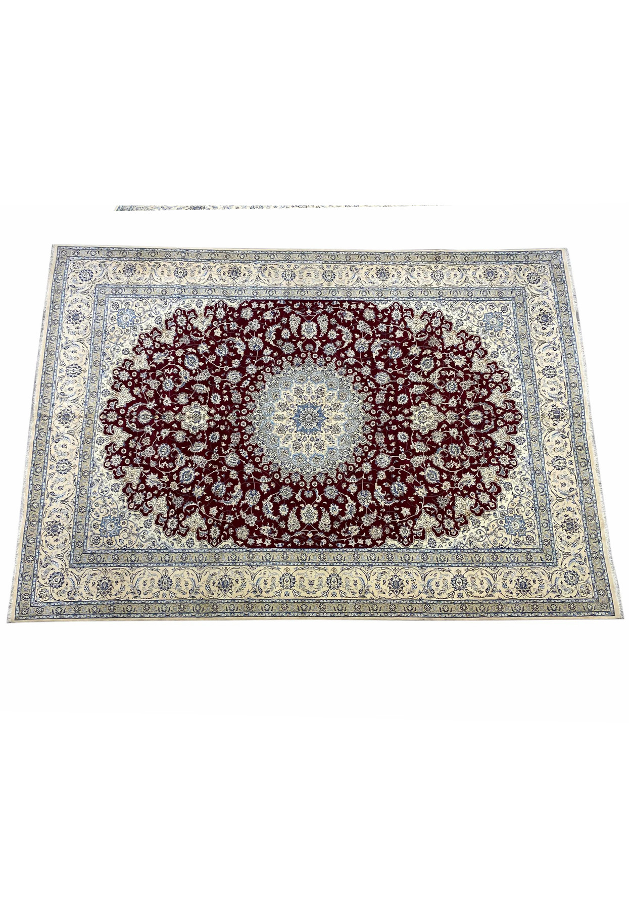 Rare palace-size 12'9 x 18'8 Persian Nain 9 LAA wool and silk rug laid flat