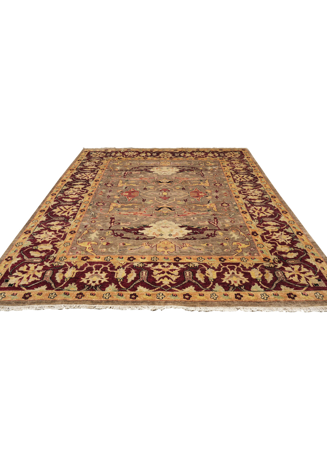 Laid flat 8'4 x 10 Afghan Chobi Peshawar Rug with floral motifs and earthy tones
