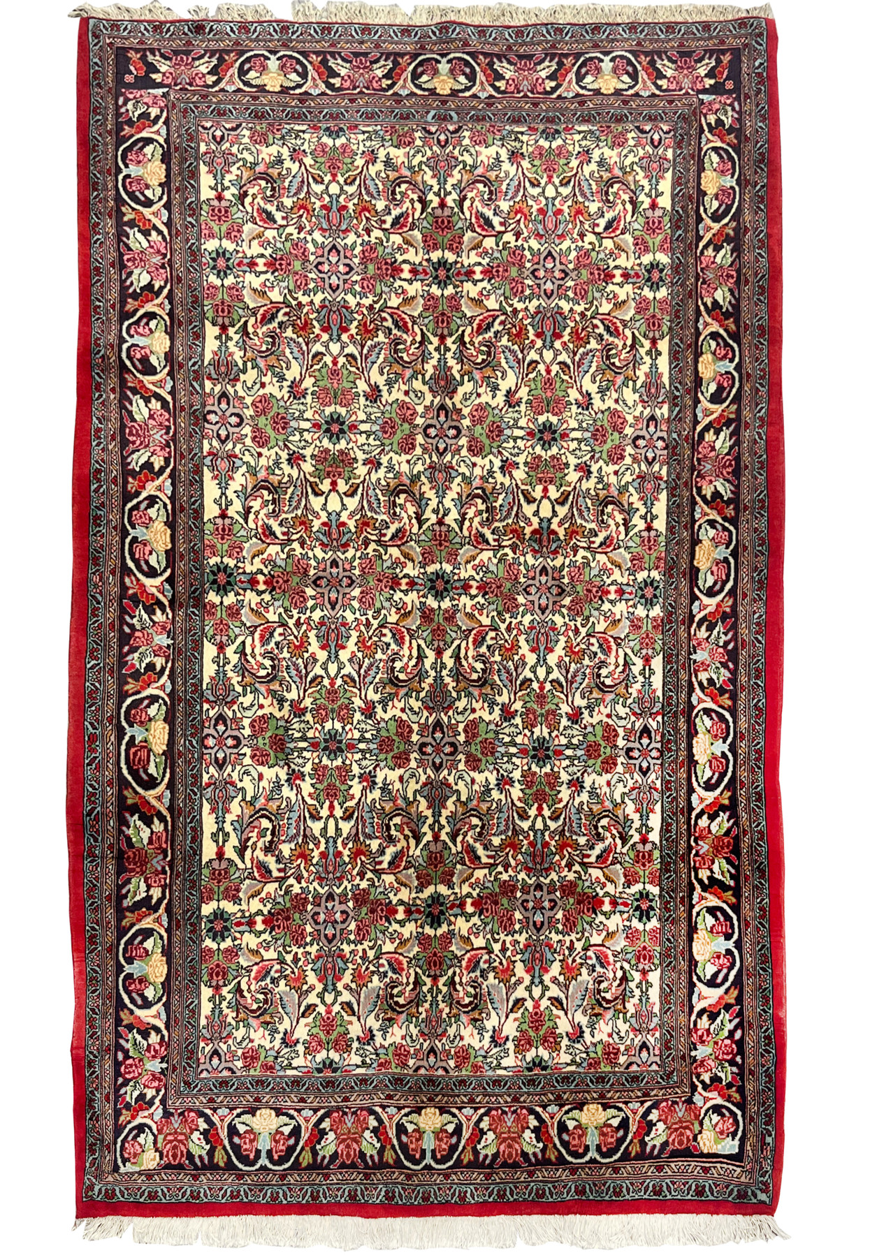 Full view of 4'7 x 7'5 Persian Bijar Halvaie Rug with floral allover design