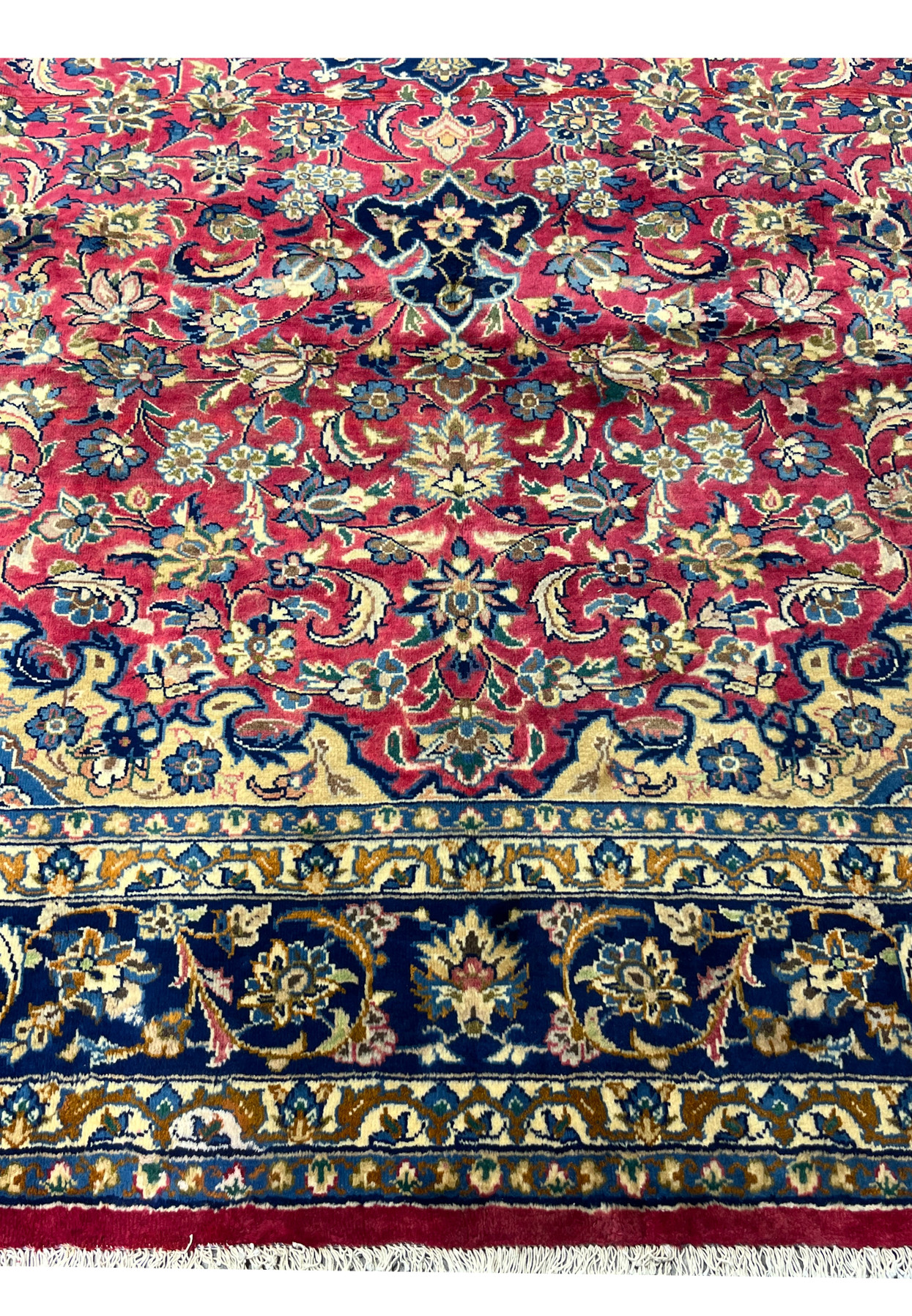 Bottom border detail with elegant floral chains and golden beige motifs against a navy background.