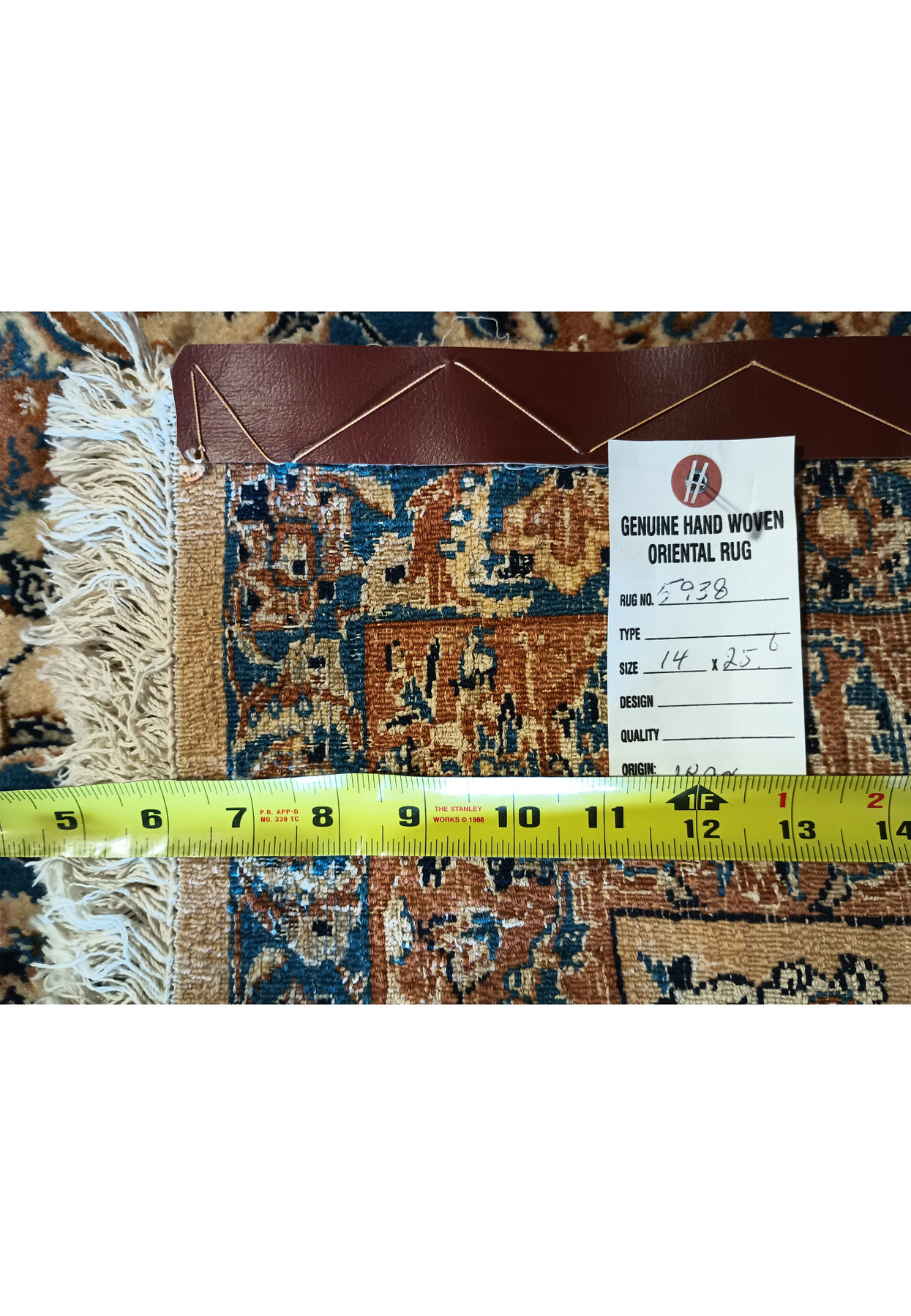 Back view of 14x25'6 hand-knotted Nain 9 LA Persian rug showing fine weave detail.