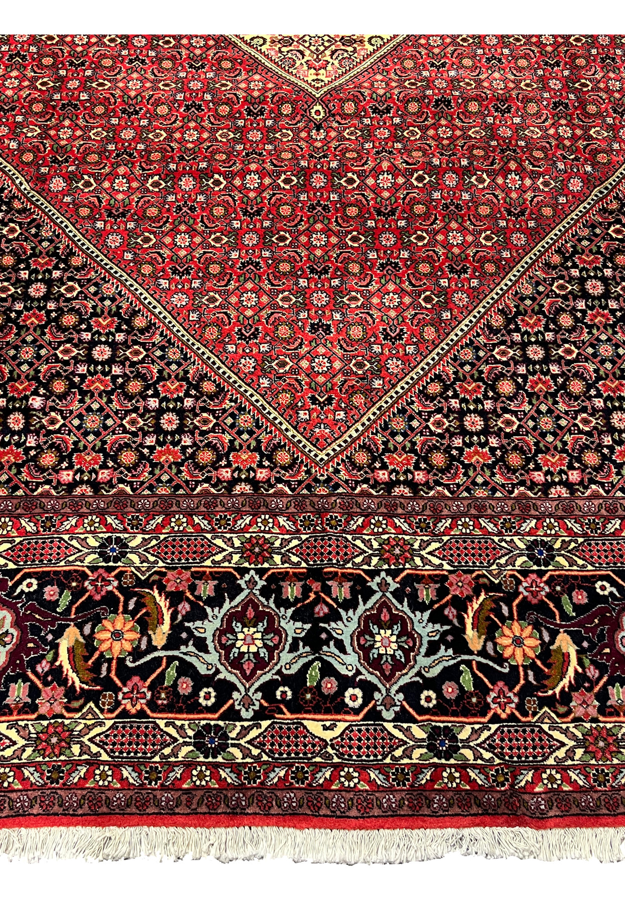 10x13 Bijar Persian rug mid-field detail with repeating floral lattice