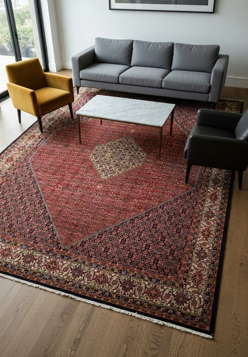 rare size Persian Bijar iron rug