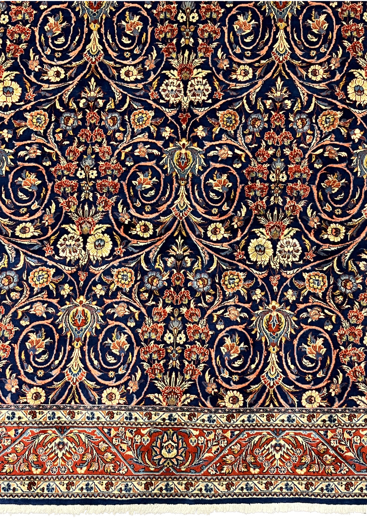 Lower border detail showing traditional Sarough floral motifs and color contrast