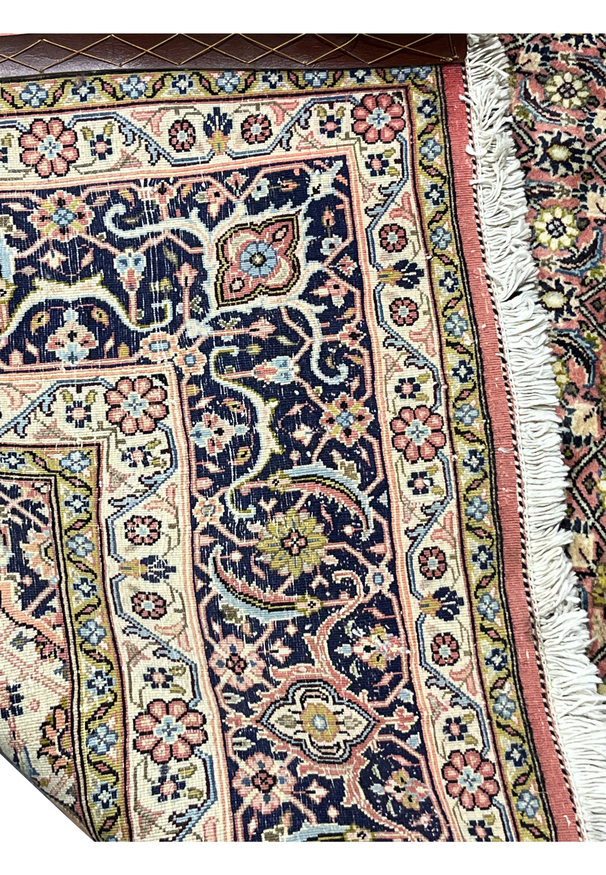 Reverse view of Persian Bijar iron rug revealing uniform knot rows and exceptionally dense weaving