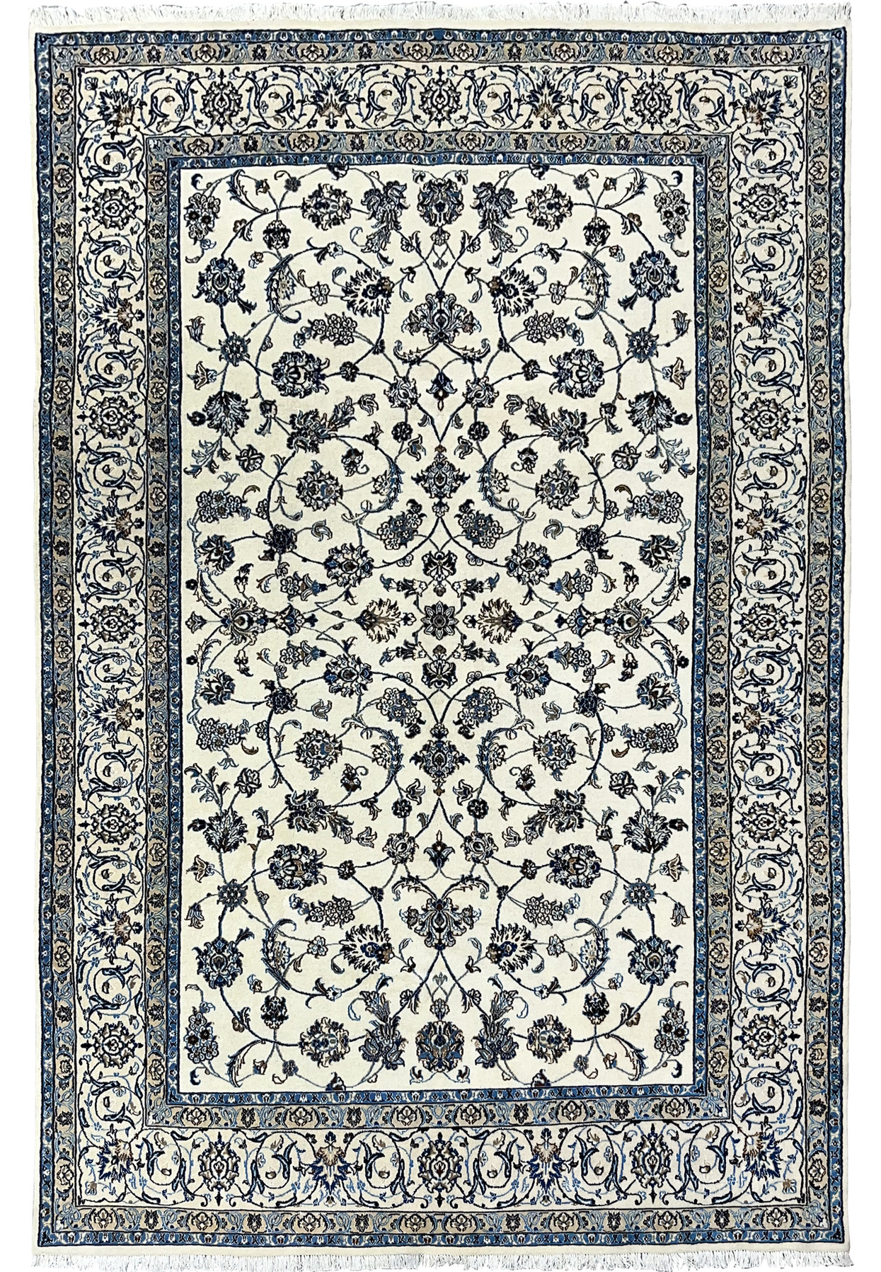 6'7 x 9'9 all over Persian Nain 9 LA rug with ivory field and blue floral desig