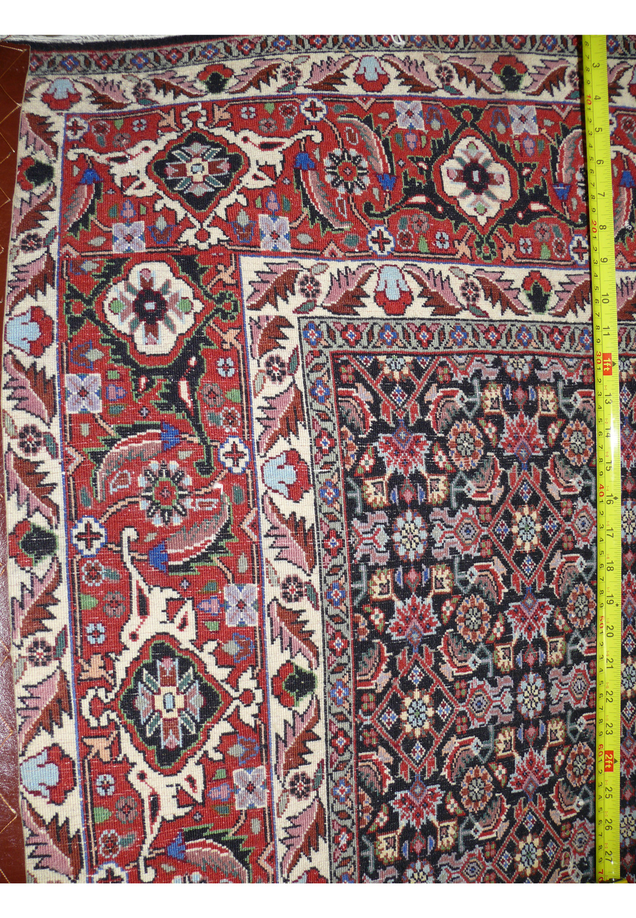 Backside of Persian Bijar rug demonstrating tight knot structure and dense weave