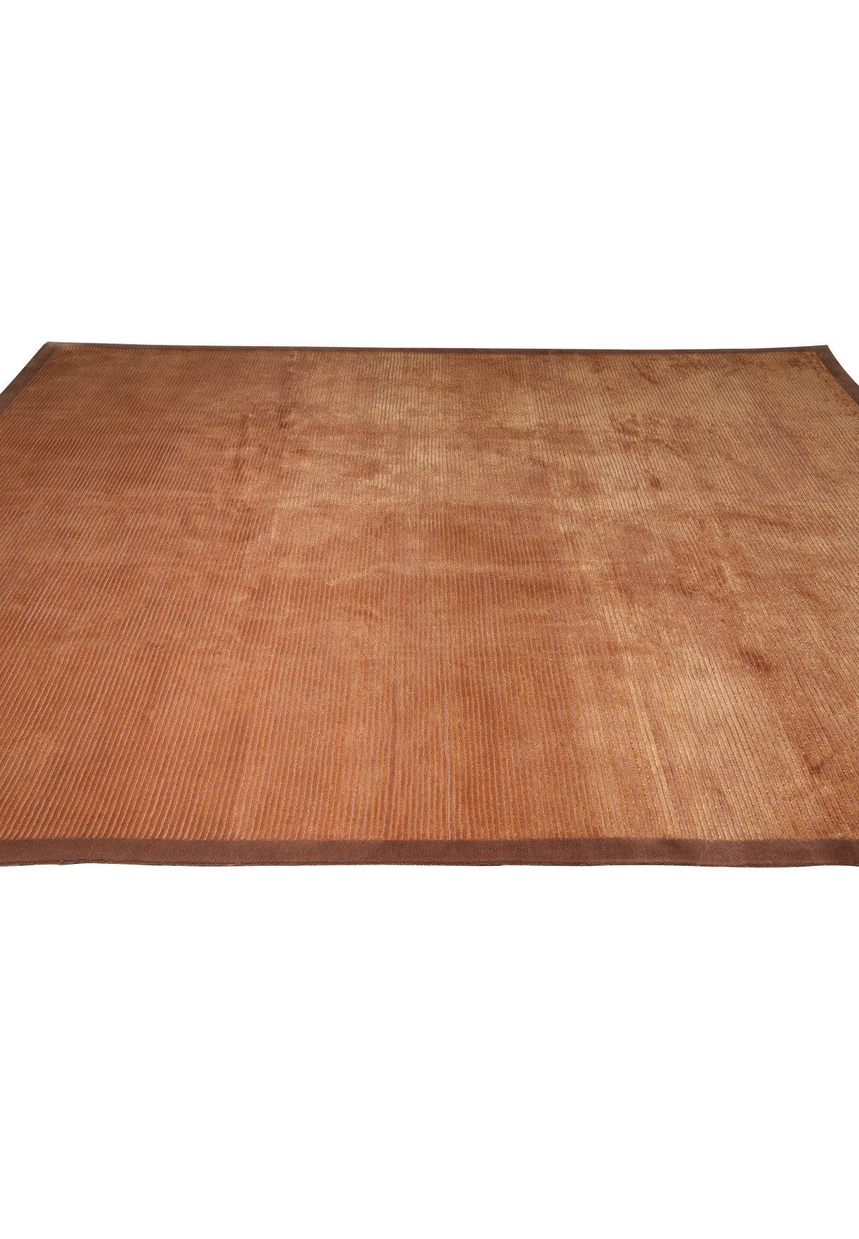 Top view showing the even linear texture of this handmade Tibetan wool and silk rug, highlighting subtle color variation and natural silk sheen