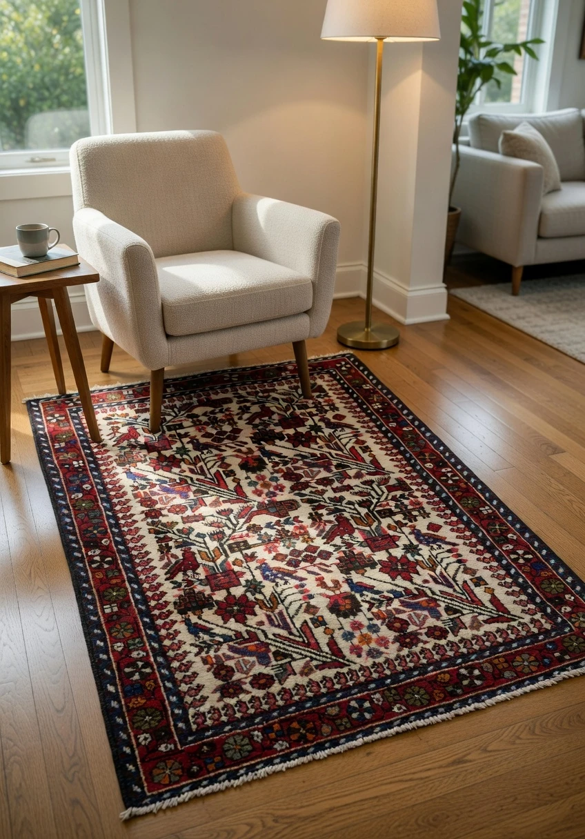 Hand-knotted 3'5 x 5 Persian Rudbar village rug
