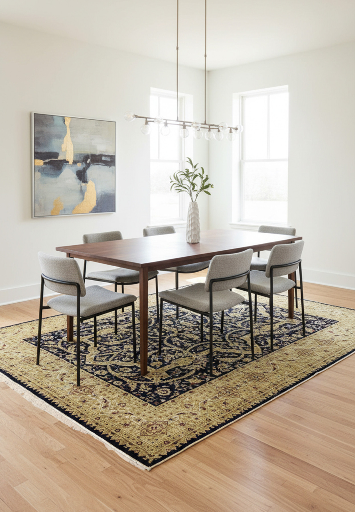 Full view of an 8' x 10' distressed Oriental Agra rug