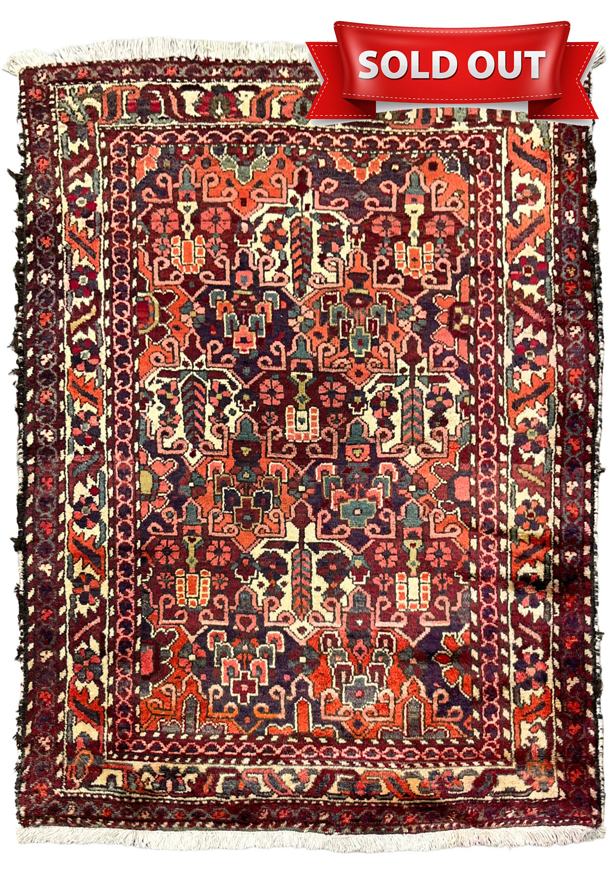 3'7 x 5 Antique Persian Bakhtiari Rug | Vintage Allover Floral | Navy Orange Red