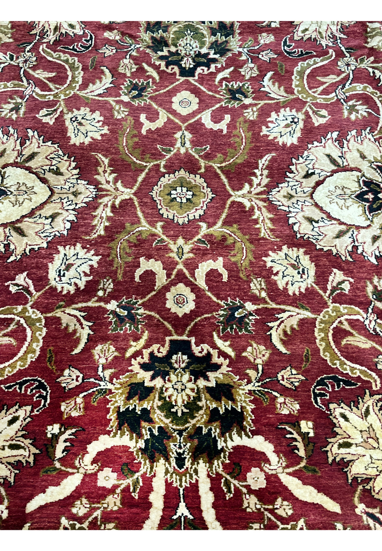 10x15 Oriental Agra rug palmette lotus scrolling vine motifs crimson red ivory