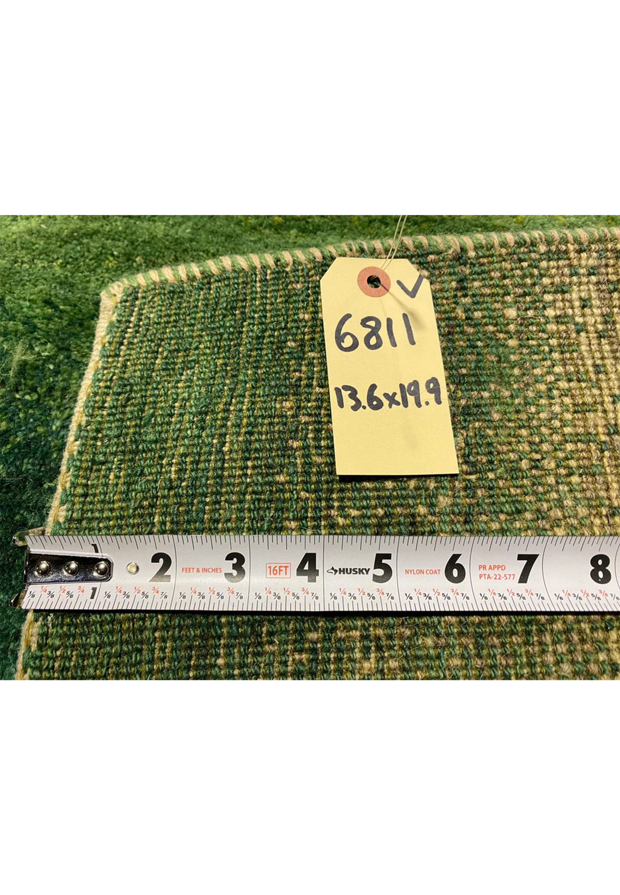 Backside of 13'6 x 19'9 hand-knotted Indo Gabbeh rug showing 140 to 160 KPSI weave density