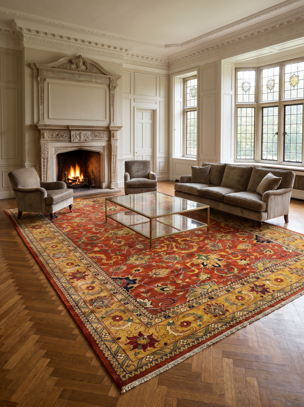 11'7" x 17'8"Oriental Agra Mansion Rug | Mughal Floral with Cloud-Bands | 180 KPSI