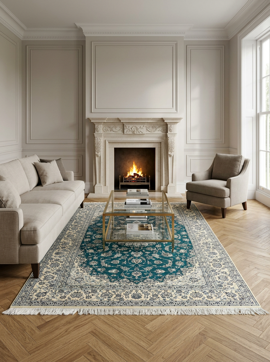 6'7" x 10'3" Persian Nain 6 La Rug | Signed Habibian | Emerald Green  | Wool and Silk on Silk Foundation | 550-600 KPSI
