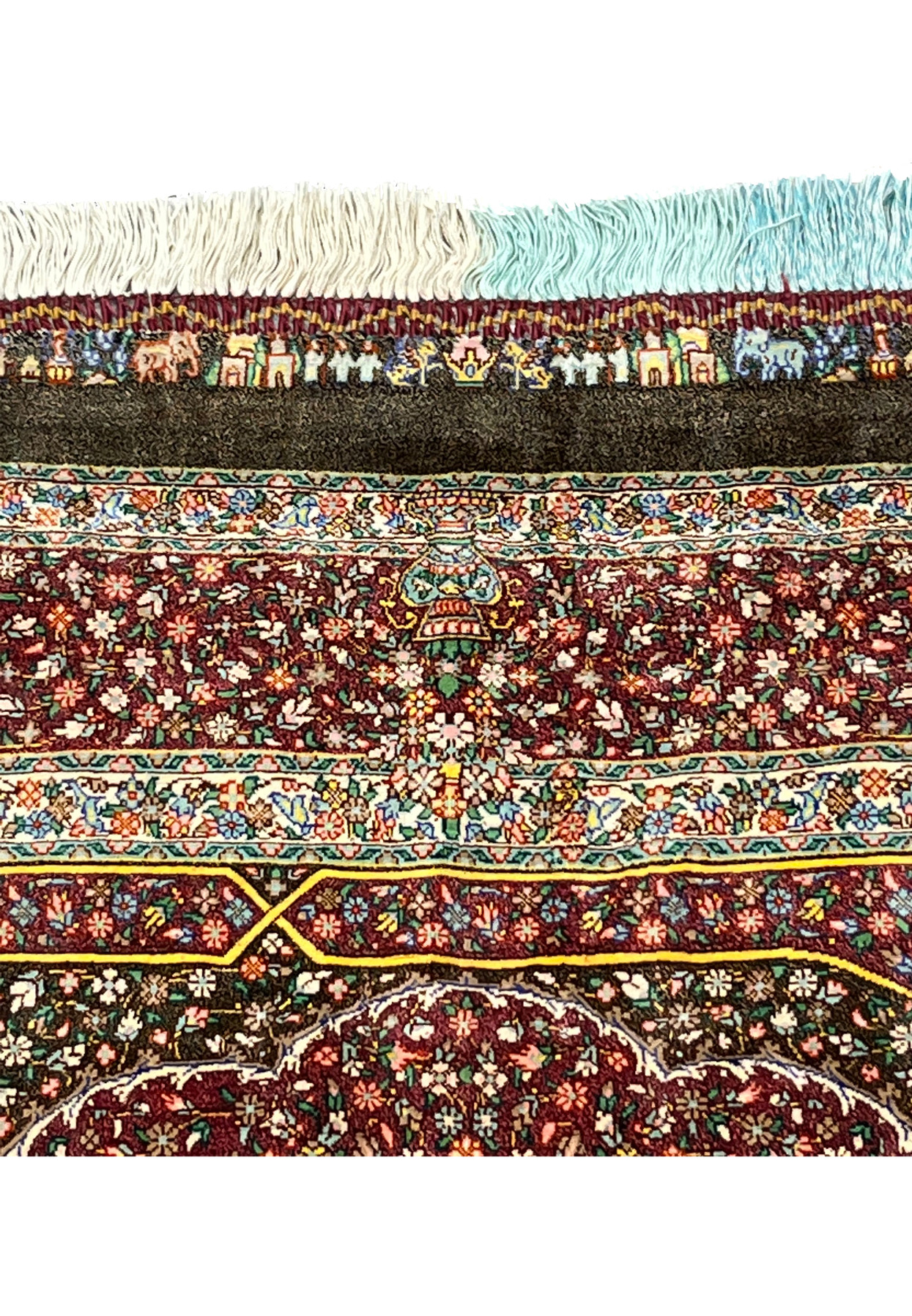 Upper section featuring the unique Gholbafan caravan band with human and animal figures