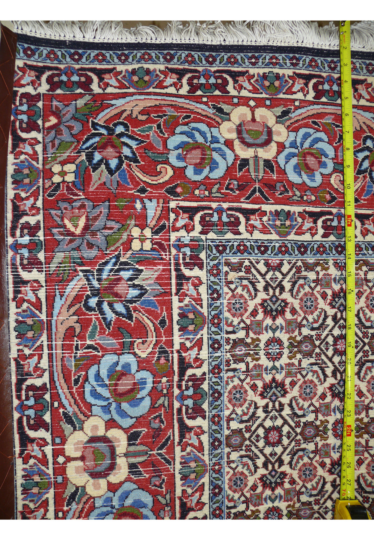 Backside view of hand-knotted Persian Bijar rug showing dense weave structure typical of iron rugs of Persia