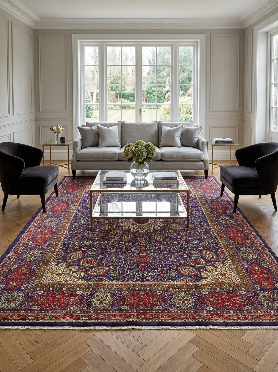 8'5 x 11'6 Persian Tabriz Rug | Gonbad Dome Medallion | Aubergine Field | Clearance