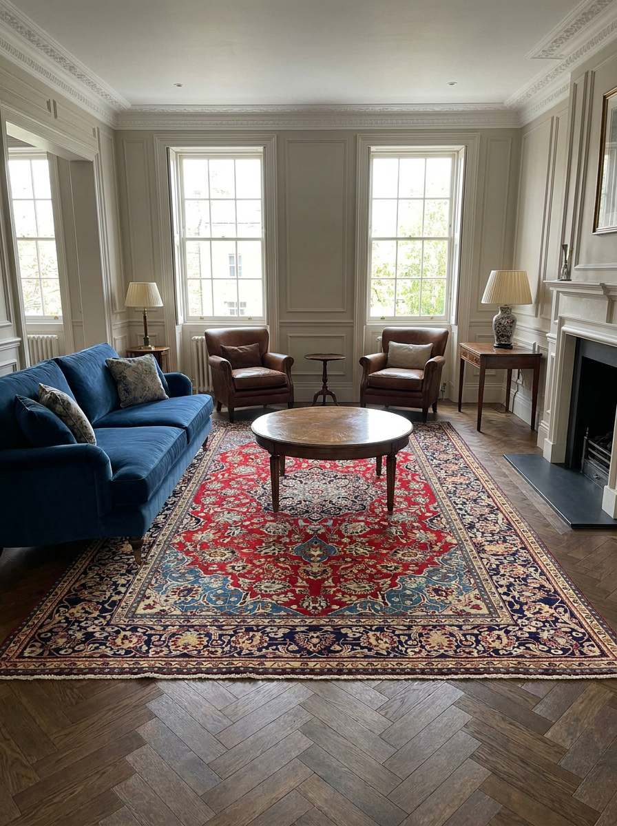 7'5 x 12'7 Persian Najafabad Rug | Red Field Navy Border | Layered Medallion | 200-220 KPSI